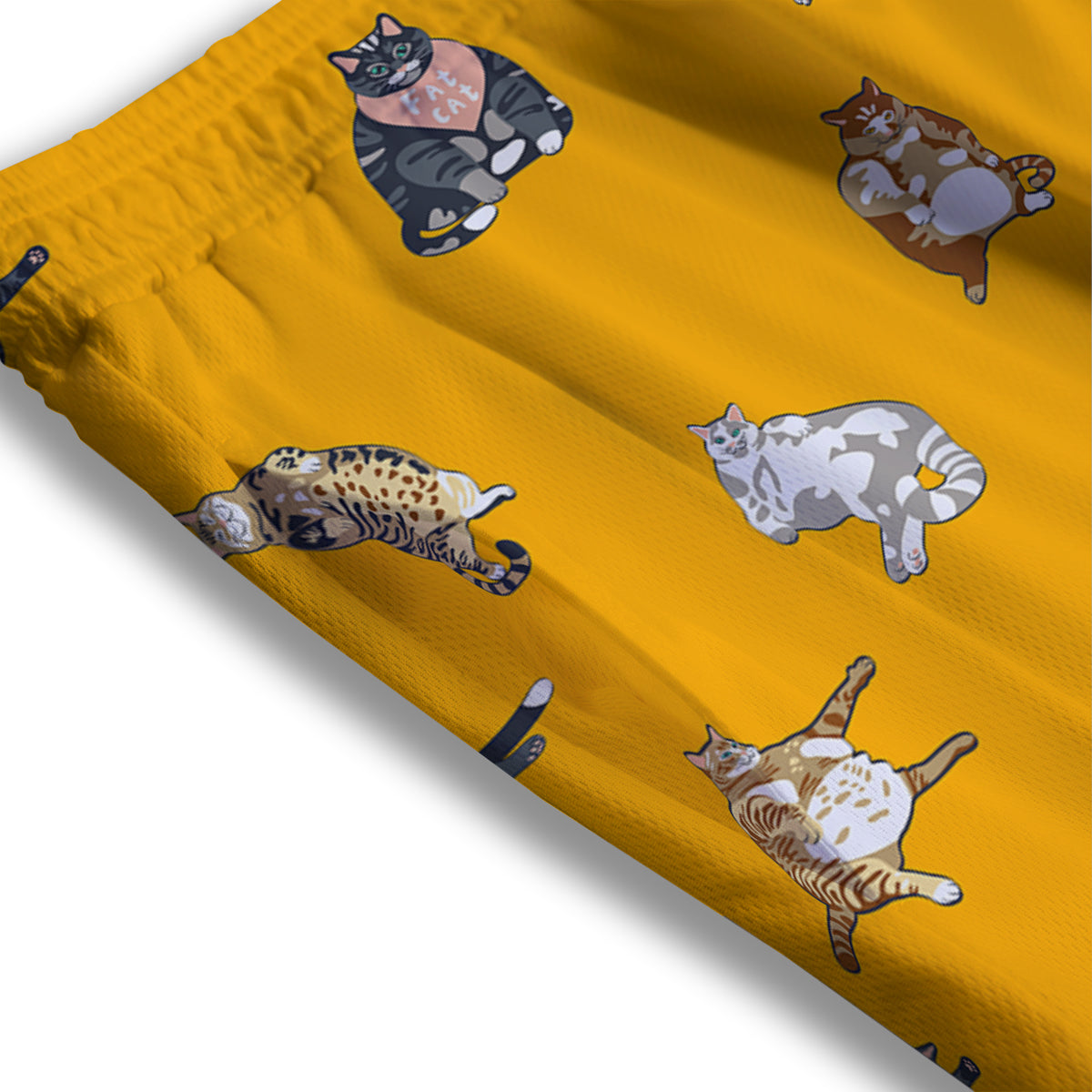 Cute Fat Cat Print Pattern Mesh Shorts-grizzshop
