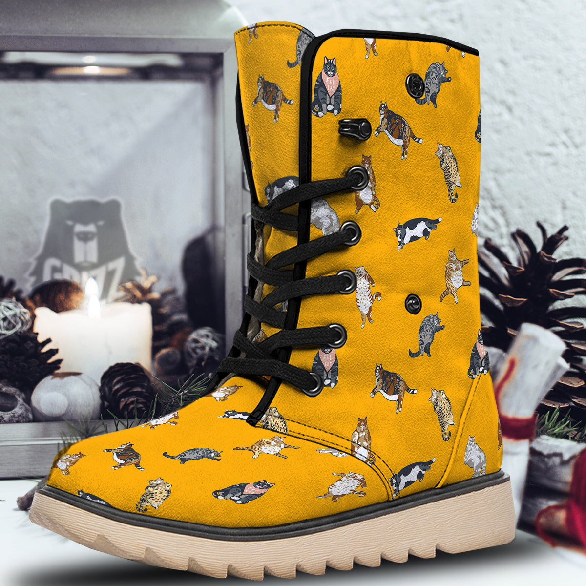 Cute Fat Cat Print Pattern Snow Boots-grizzshop