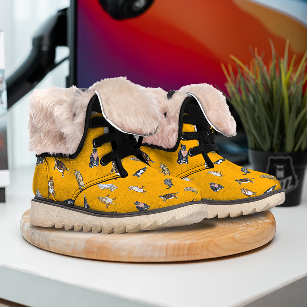 Cute Fat Cat Print Pattern Snow Boots-grizzshop