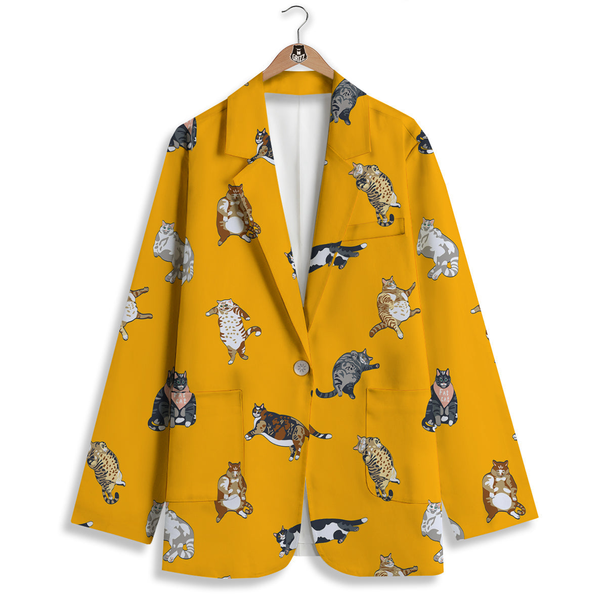 Cute Fat Cat Print Pattern Women's Blazer-grizzshop