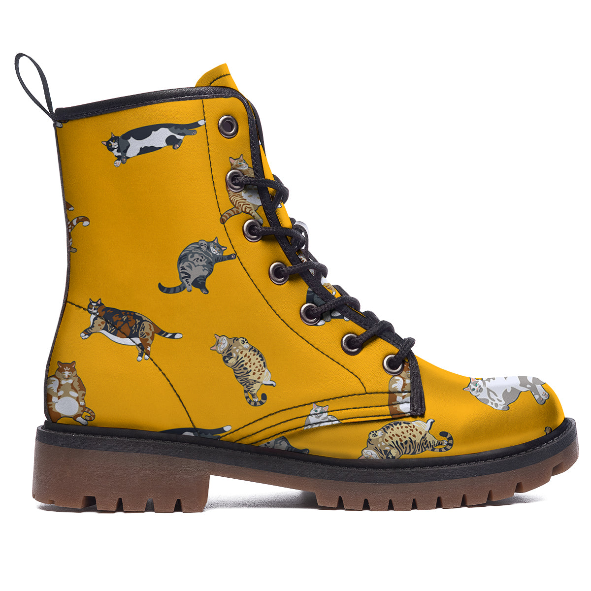 Cute Fat Cat Print Pattern Work Boots-grizzshop