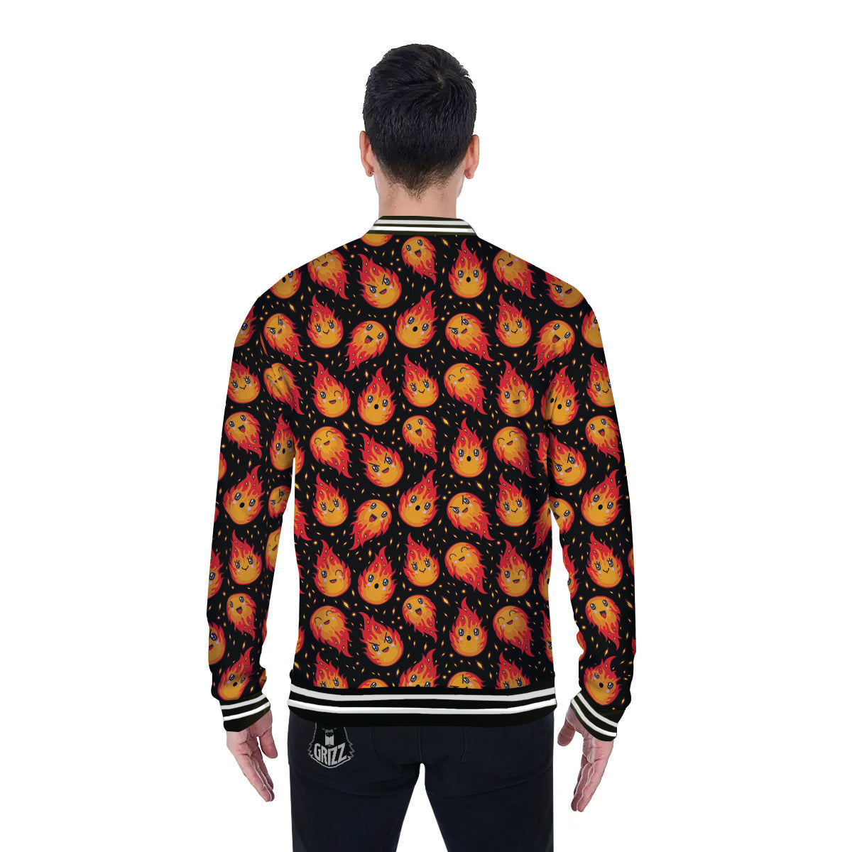 Cute Fire Cartoons Print Pattern Baseball Jacket-grizzshop