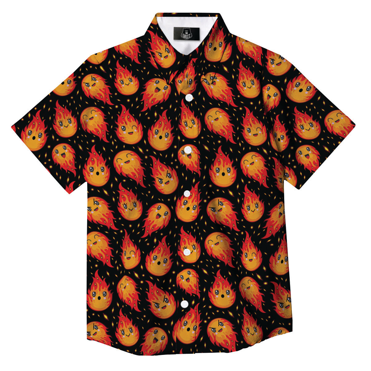 Cute Fire Cartoons Print Pattern Button Up Shirt-grizzshop