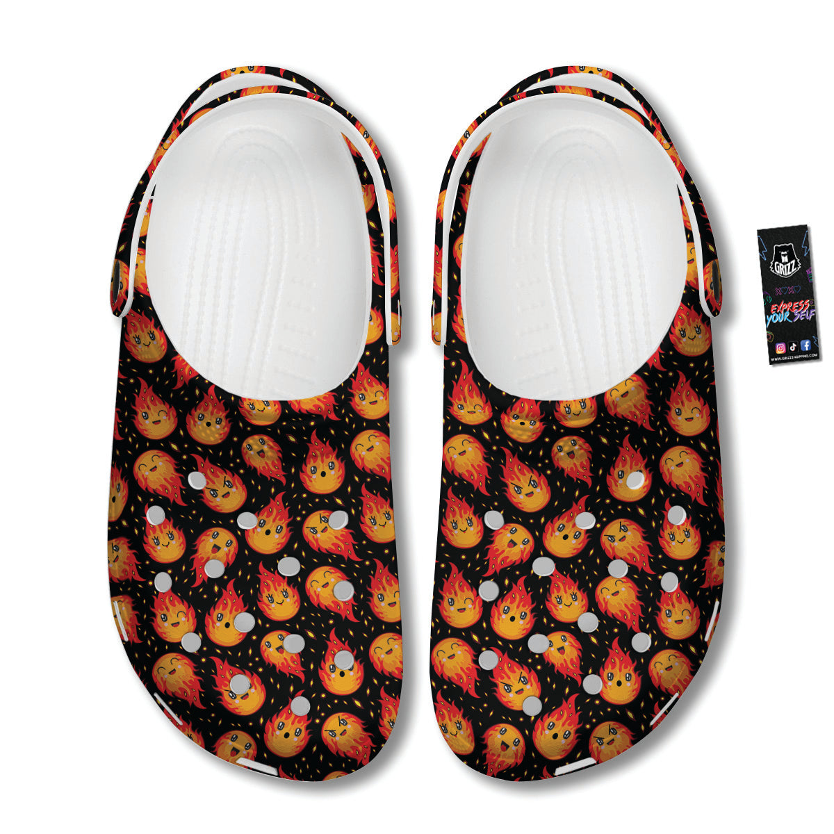 Cute Fire Cartoons Print Pattern Clog-grizzshop