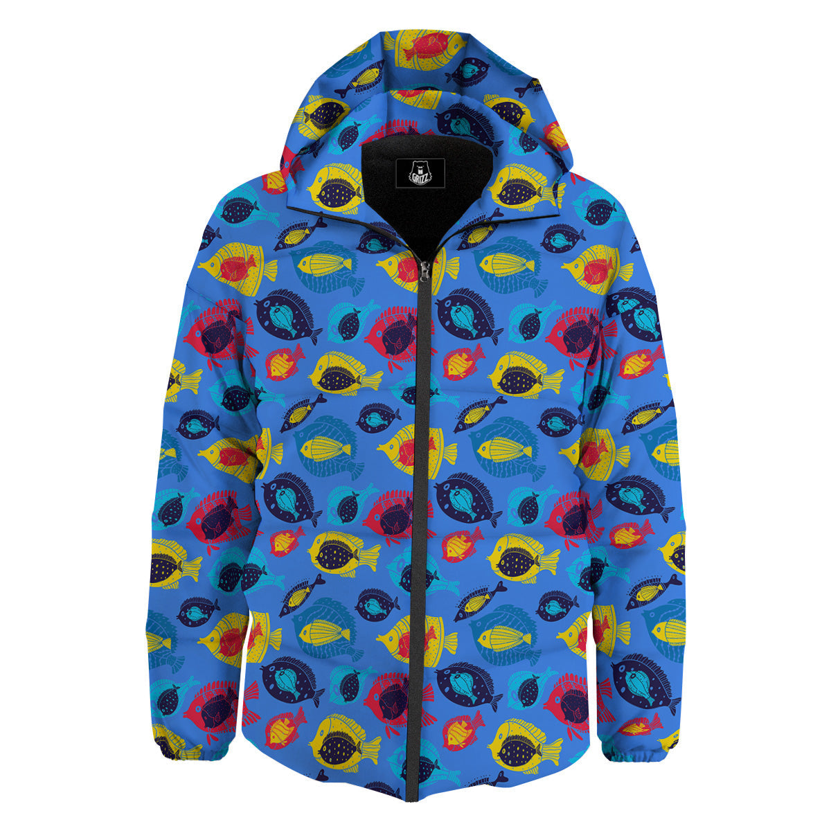Cute Fish Colorful Blue Print Pattern Down Jacket-grizzshop