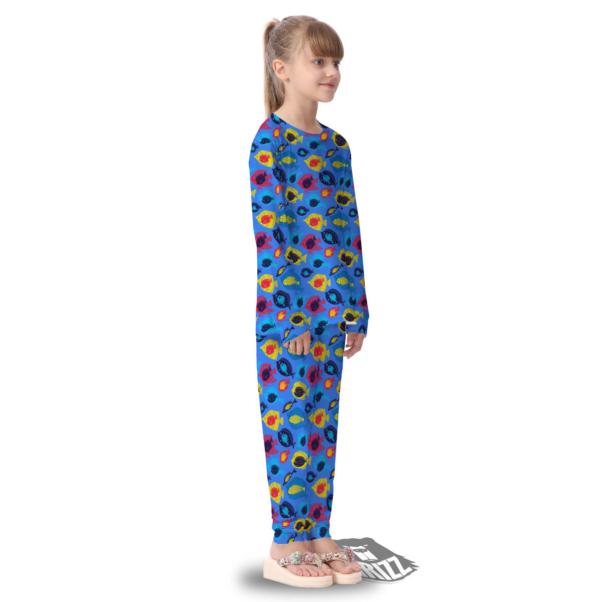 Cute Fish Colorful Blue Print Pattern Kid's Pajamas-grizzshop