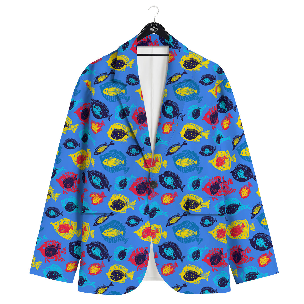 Cute Fish Colorful Blue Print Pattern Men's Sport Coat-grizzshop