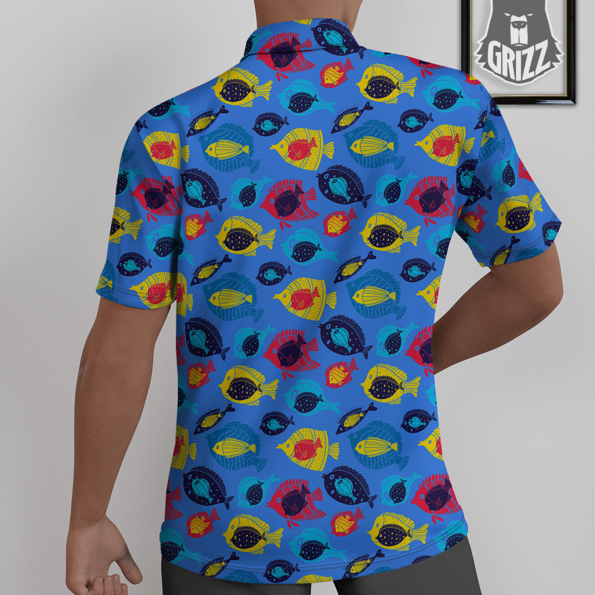 Cute Fish Colorful Blue Print Pattern Untucked Shirts-grizzshop