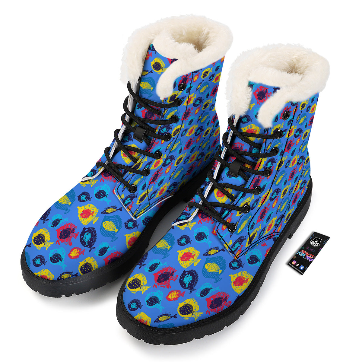 Cute Fish Colorful Blue Print Pattern Winter Boots-grizzshop