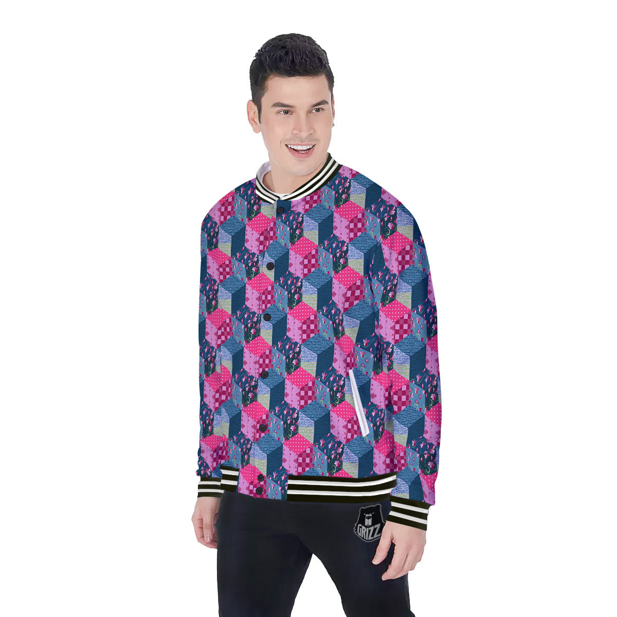 Cute Floral Patchwork Print Pattern Baseball Jacket-grizzshop