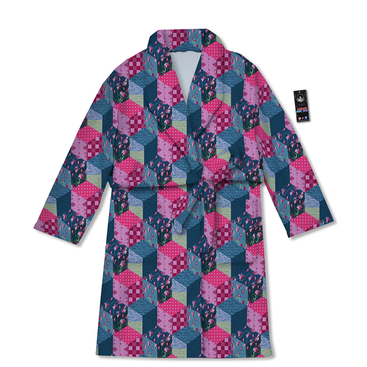 Cute Floral Patchwork Print Pattern Bathrobe-grizzshop