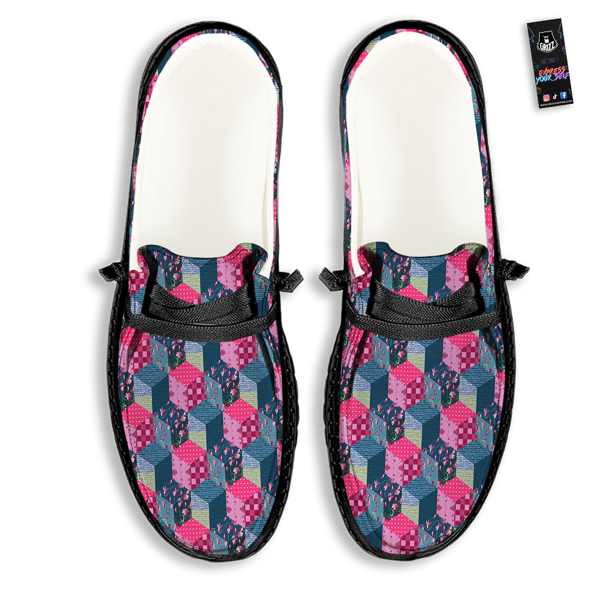Cute Floral Patchwork Print Pattern Black Loafers-grizzshop