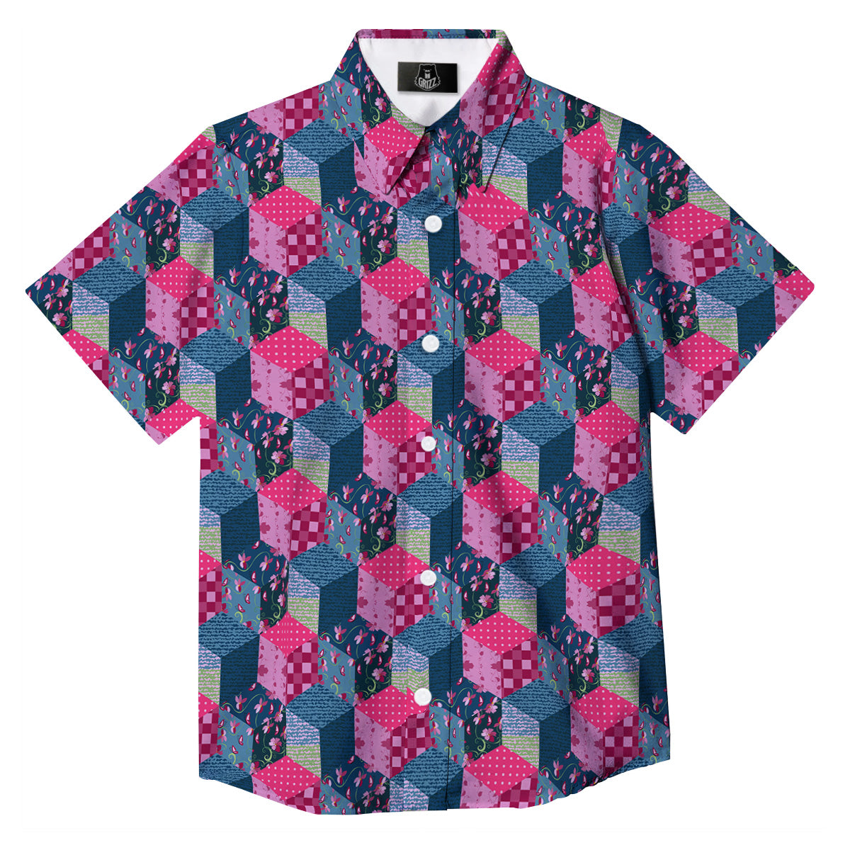 Cute Floral Patchwork Print Pattern Button Up Shirt-grizzshop