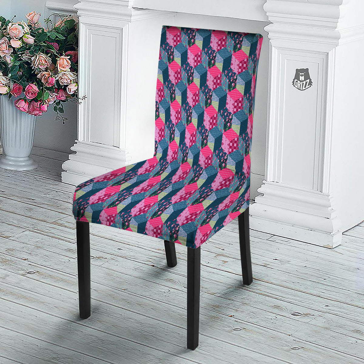 Cute Floral Patchwork Print Pattern Dining Chair Slipcover-grizzshop