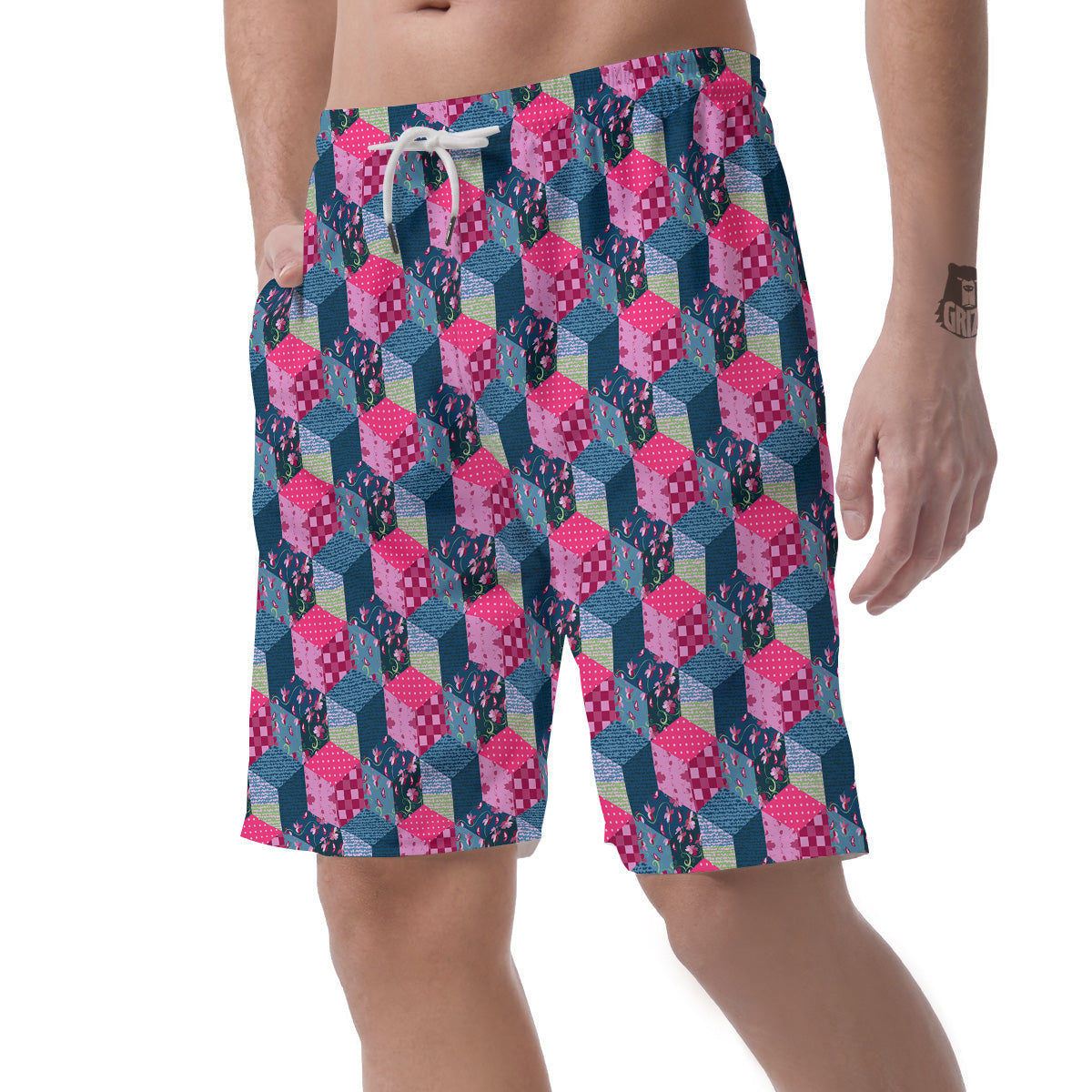 Cute Floral Patchwork Print Pattern Men's Shorts-grizzshop