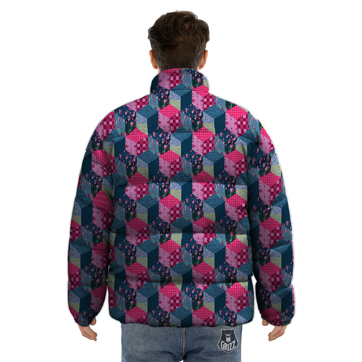 Cute Floral Patchwork Print Pattern Puffer Jacket-grizzshop