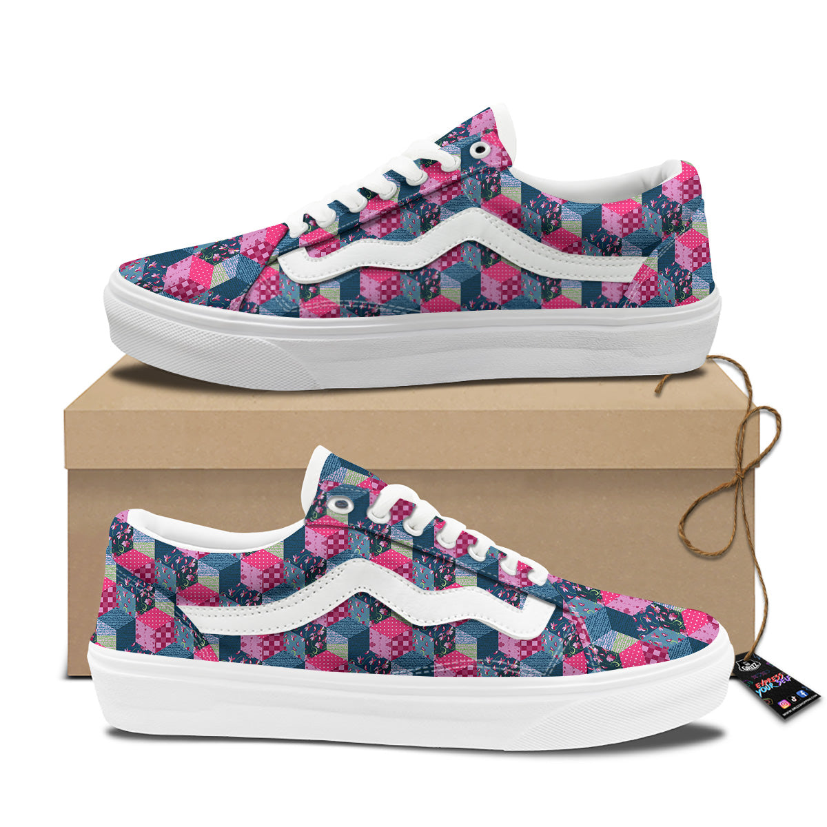 Cute Floral Patchwork Print Pattern Skate Shoes-grizzshop