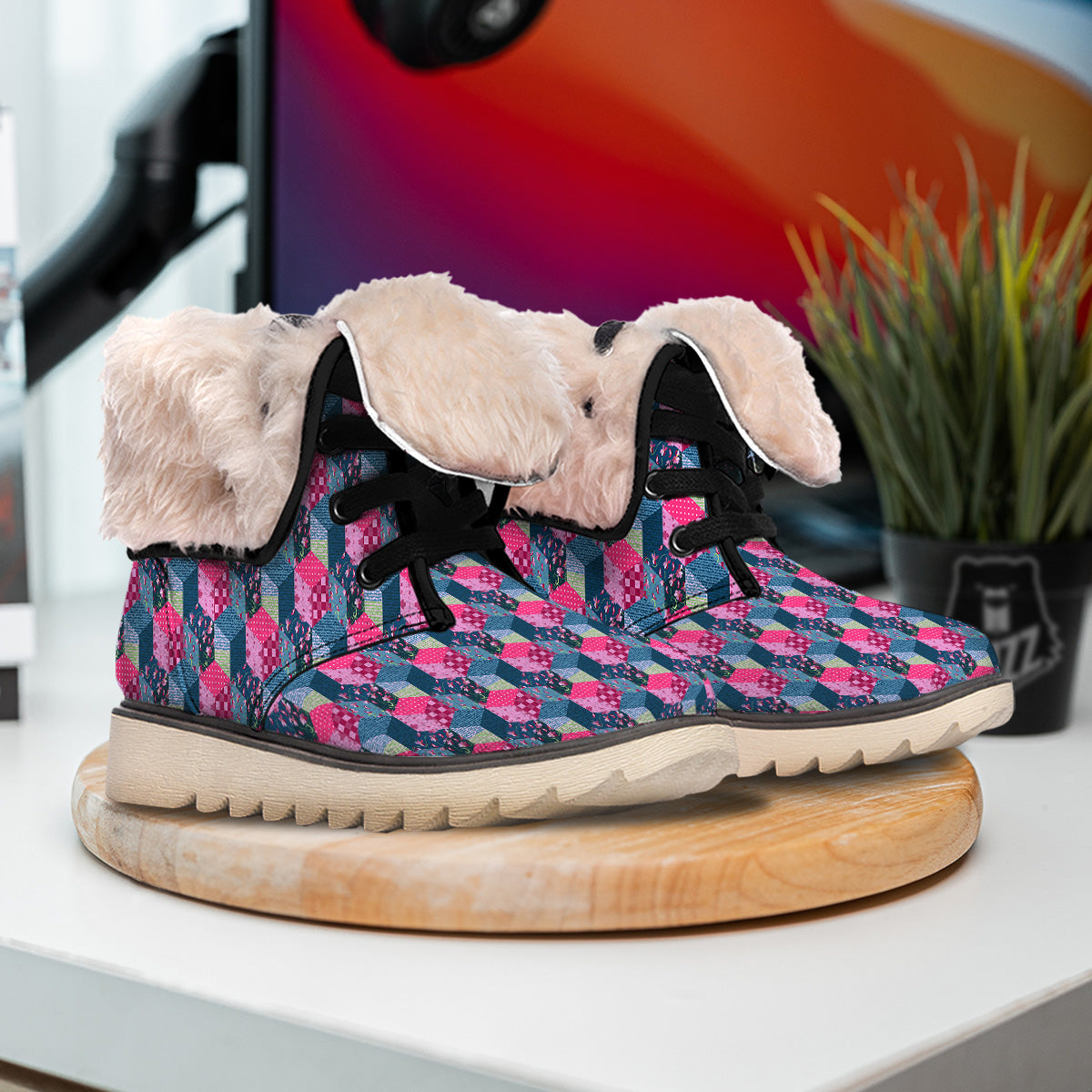 Cute Floral Patchwork Print Pattern Snow Boots-grizzshop