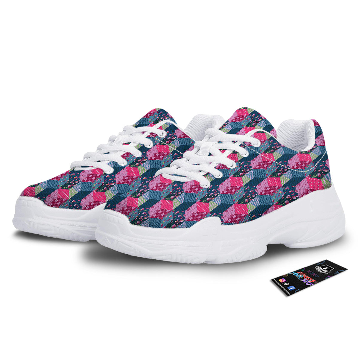 Cute Floral Patchwork Print Pattern White Chunky Shoes-grizzshop