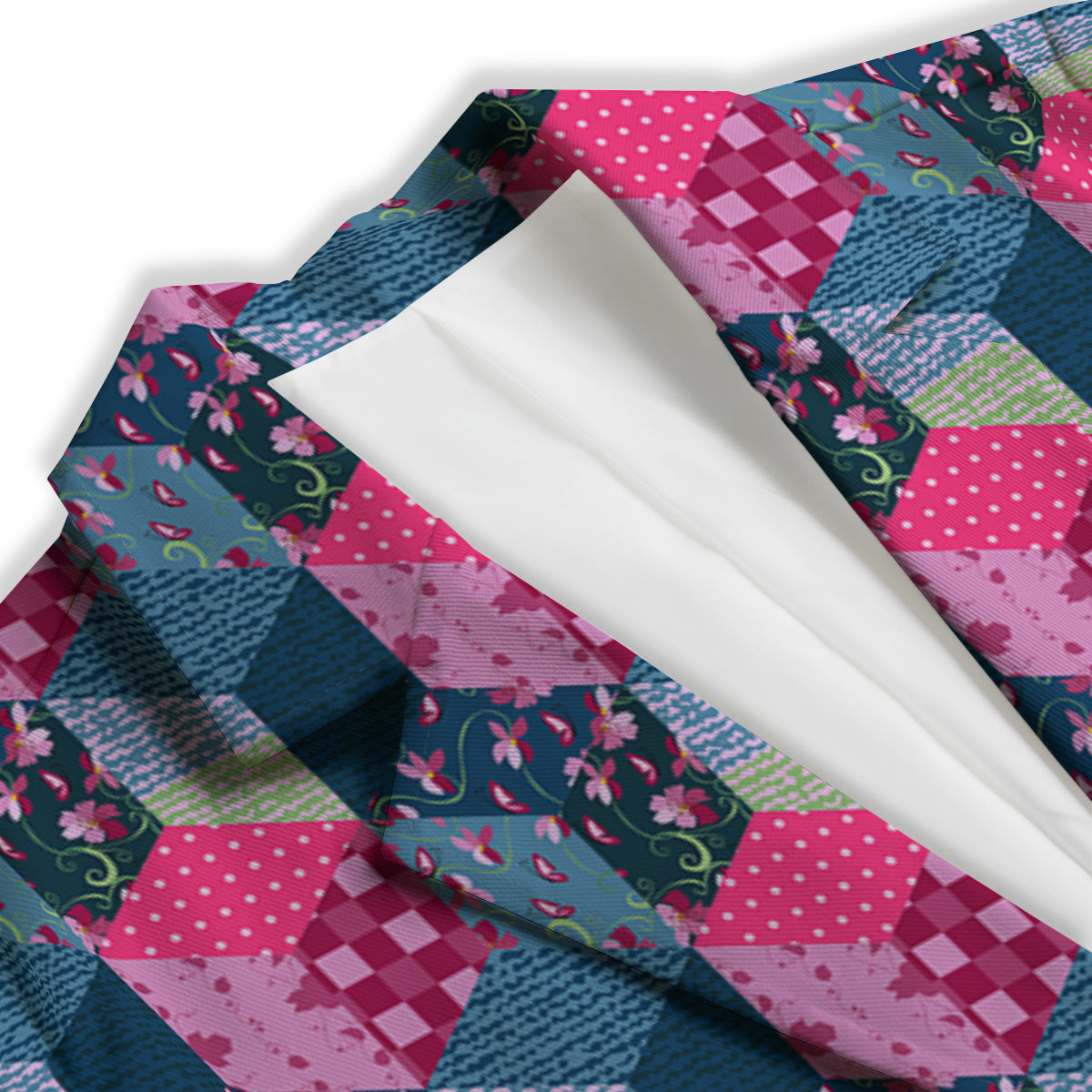 Cute Floral Patchwork Print Pattern Women's Blazer-grizzshop