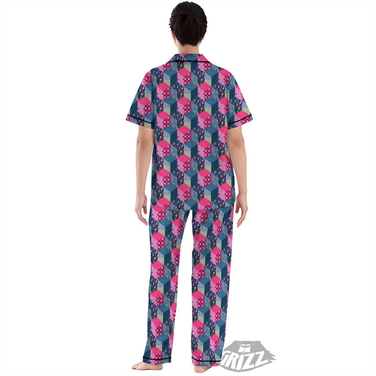 Cute Floral Patchwork Print Pattern Women's Pajamas Set-grizzshop