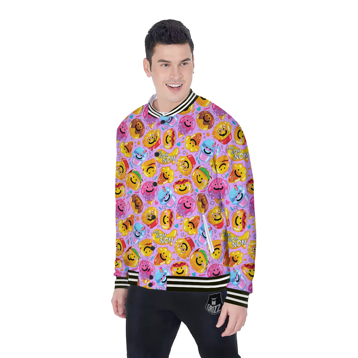Cute Food Emoji Print Pattern Baseball Jacket-grizzshop