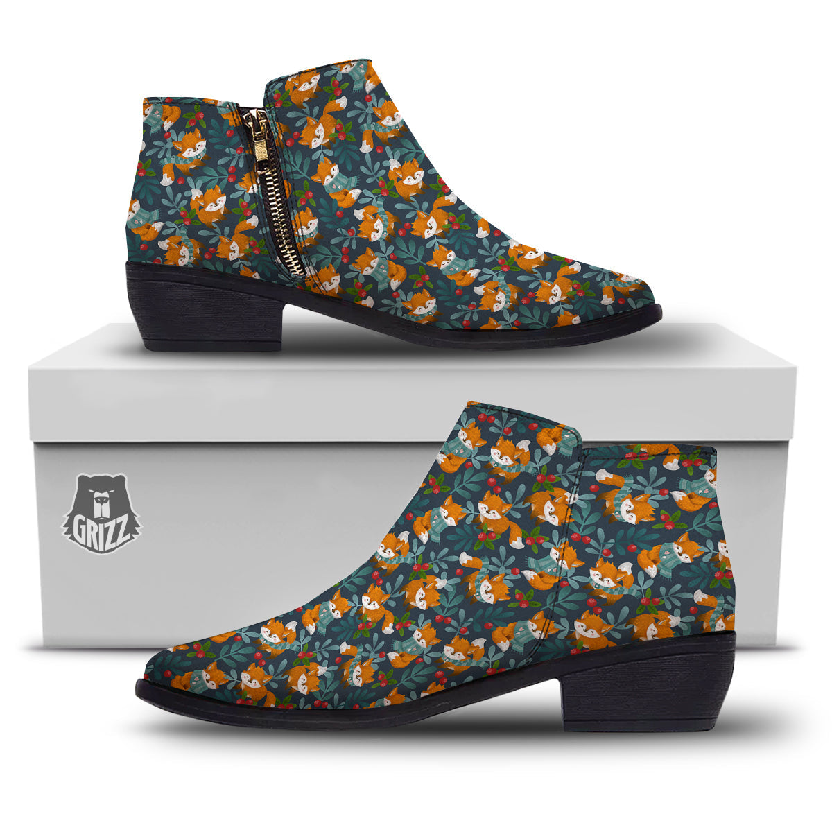 Cute Fox Print Pattern Ankle Boots-grizzshop