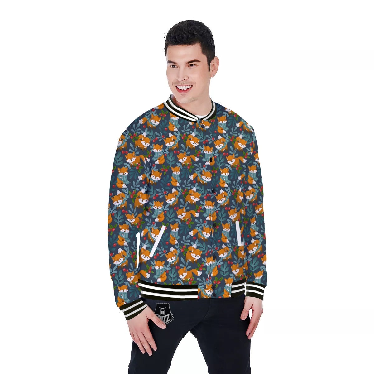 Cute Fox Print Pattern Baseball Jacket-grizzshop