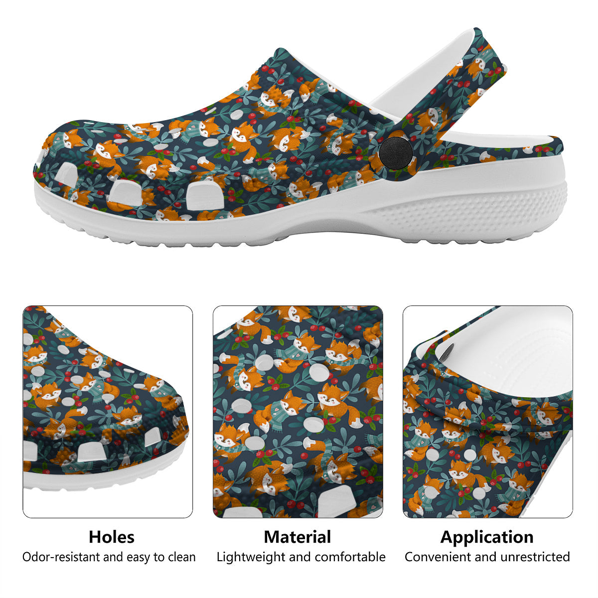 Cute Fox Print Pattern Clog-grizzshop