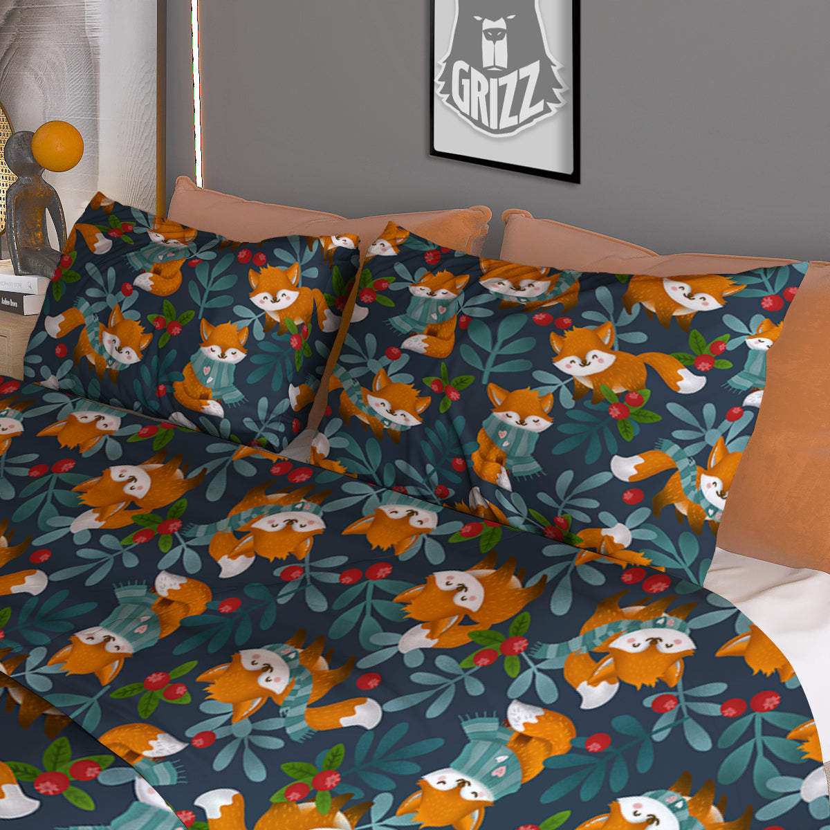 Cute Fox Print Pattern Duvet Cover Bedding Set