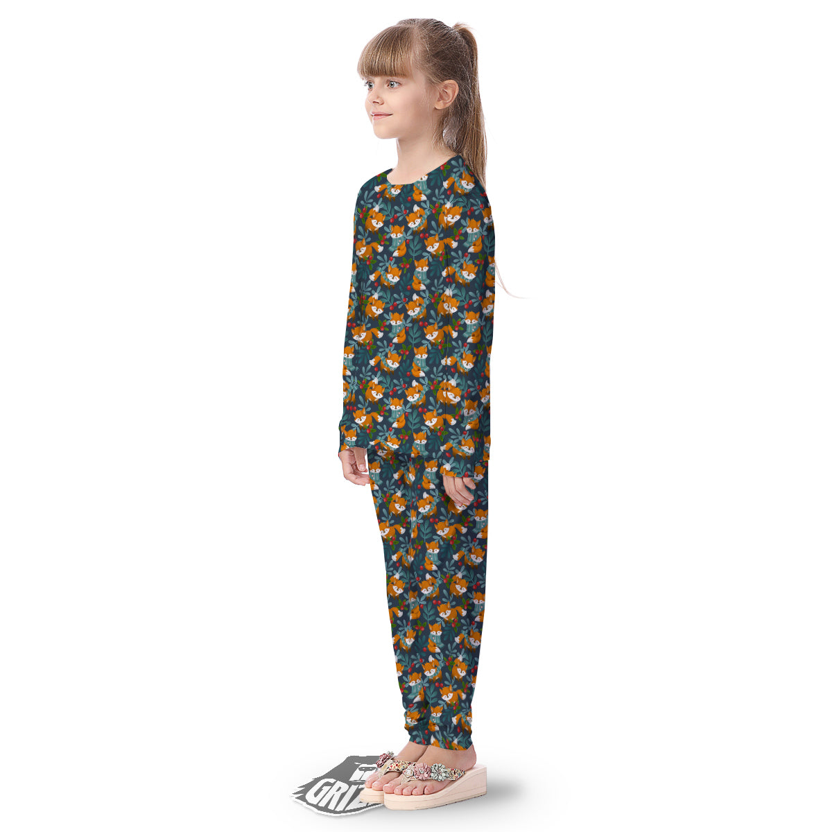Cute Fox Print Pattern Kid's Pajamas-grizzshop
