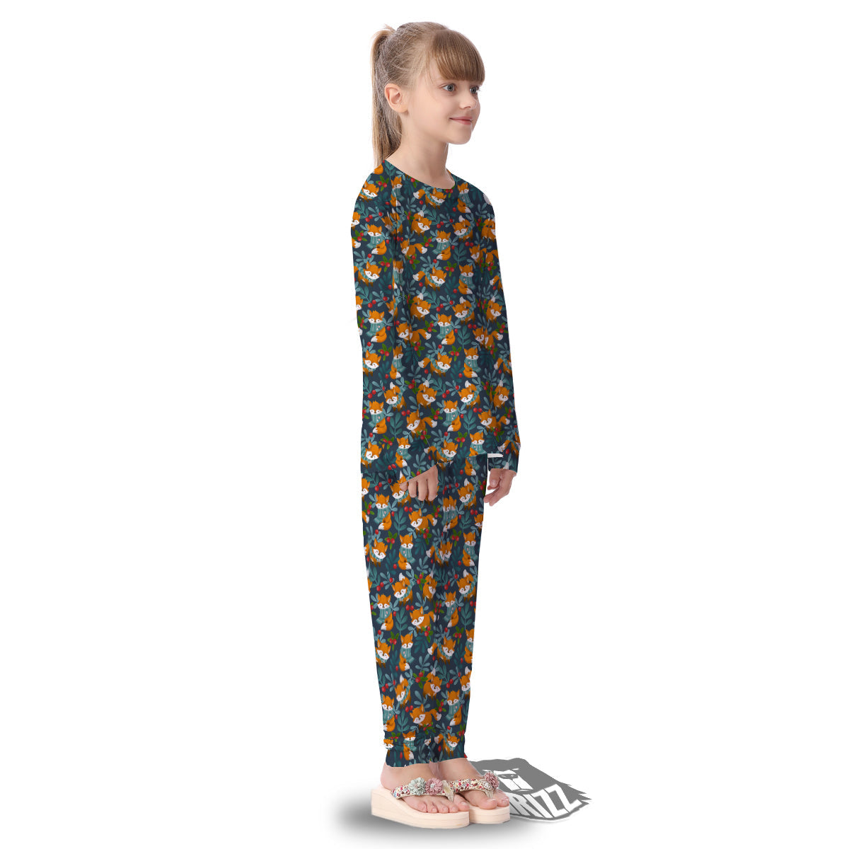 Cute Fox Print Pattern Kid's Pajamas-grizzshop