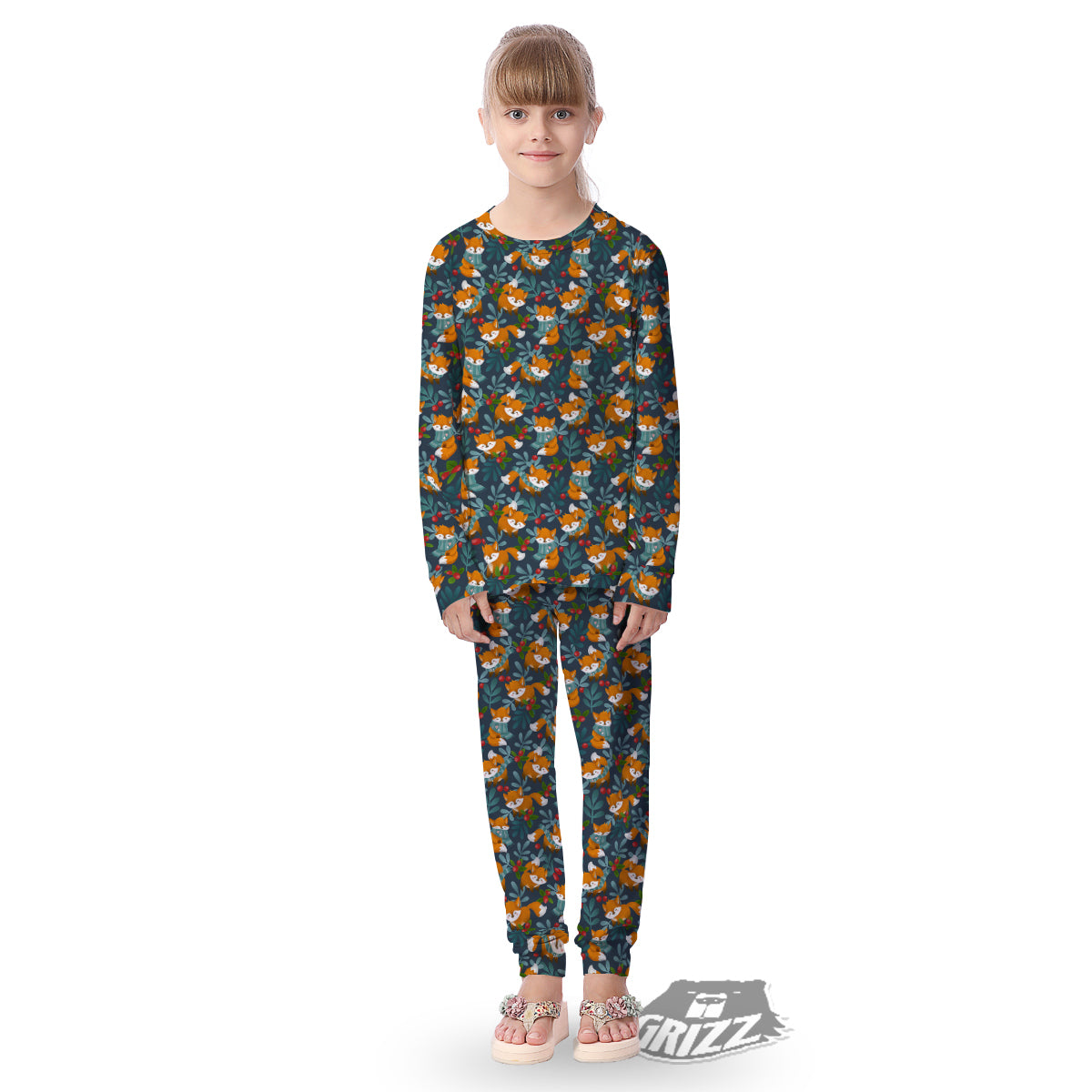 Cute Fox Print Pattern Kid's Pajamas-grizzshop