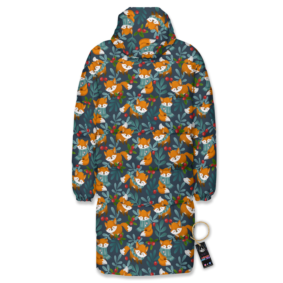 Cute Fox Print Pattern Long Down Jacket-grizzshop