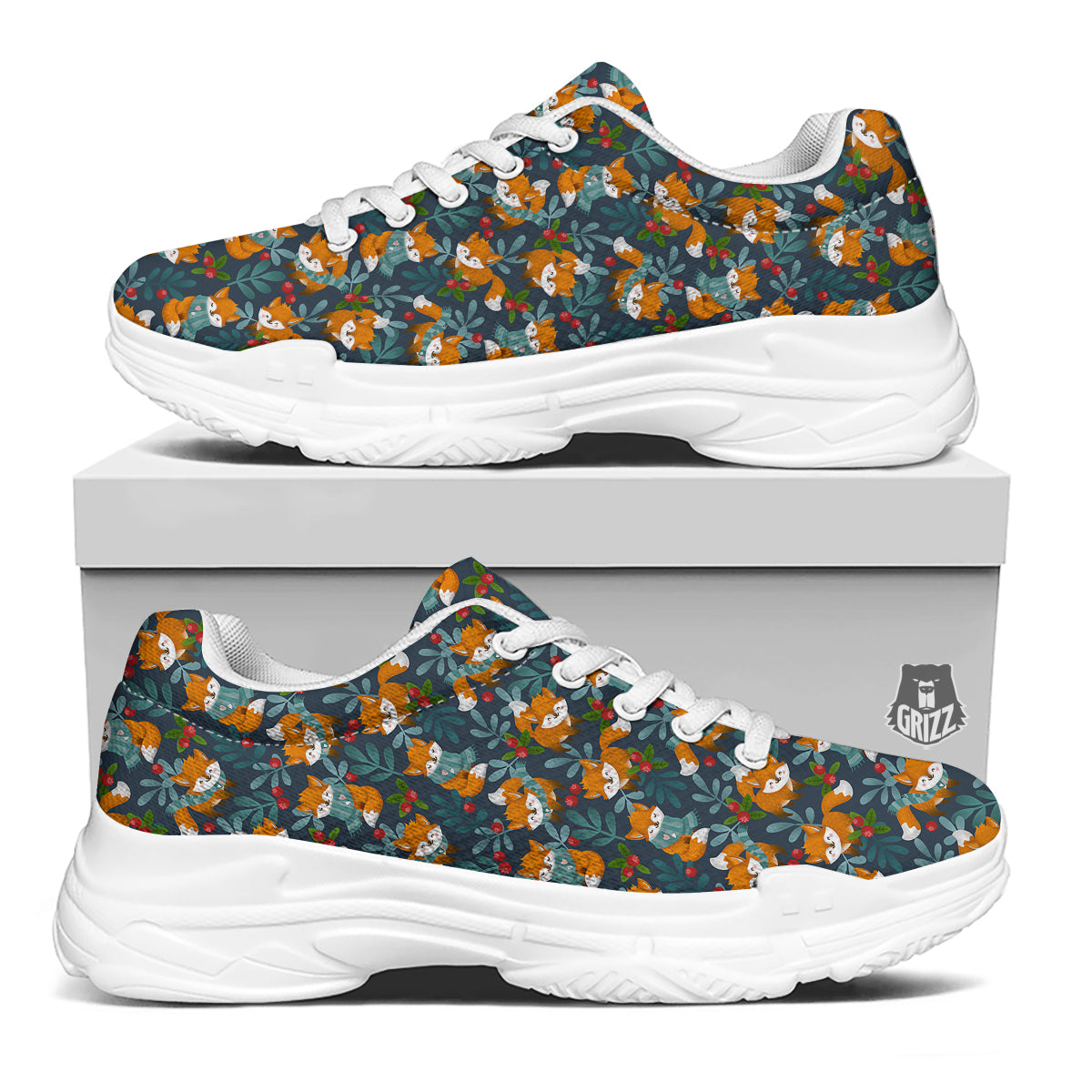 Cute Fox Print Pattern White Chunky Shoes-grizzshop