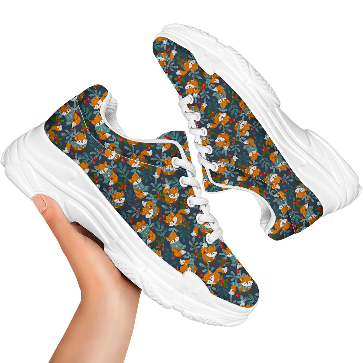 Cute Fox Print Pattern White Chunky Shoes-grizzshop