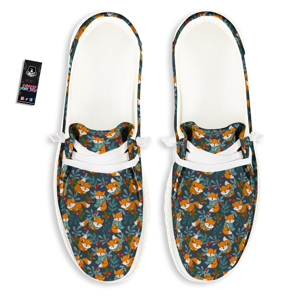 Cute Fox Print Pattern White Loafers-grizzshop