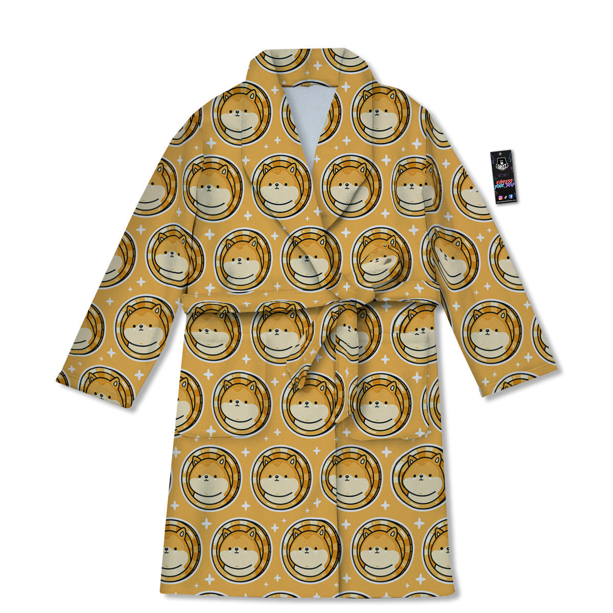 Cute Funny Crypto Dogecoin Print Pattern Bathrobe-grizzshop