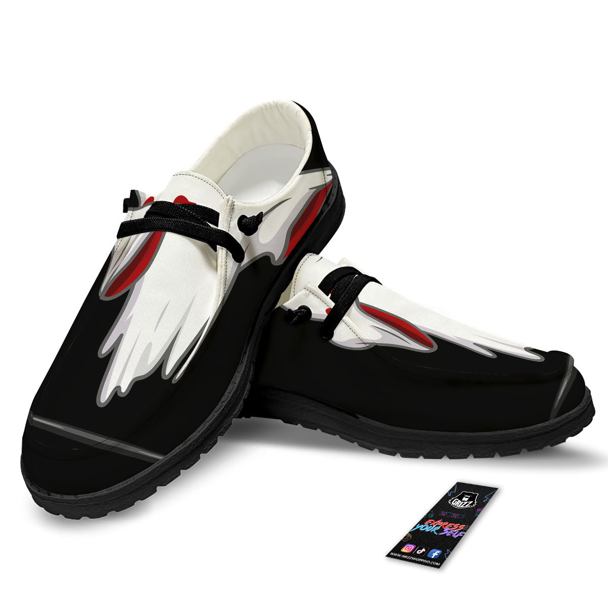 Cute Ghost Dap Print Black Loafers-grizzshop