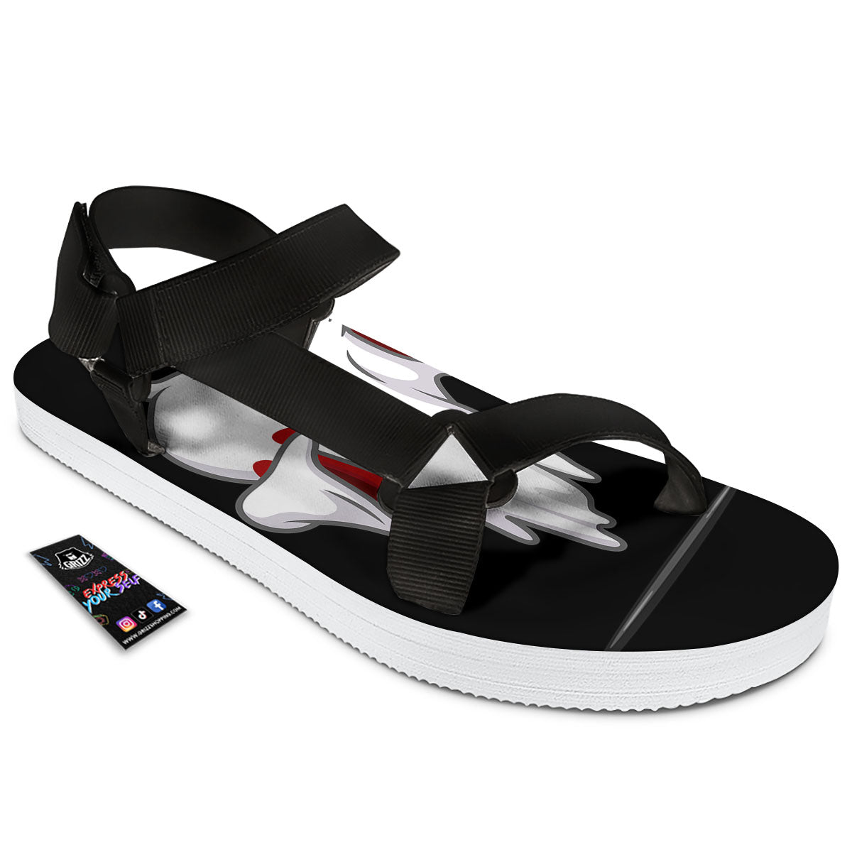 Cute Ghost Dap Print Black Open Toe Sandals-grizzshop