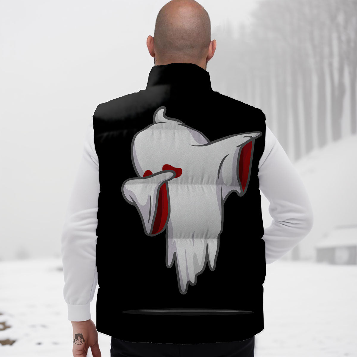 Cute Ghost Dap Print Down Vest-grizzshop