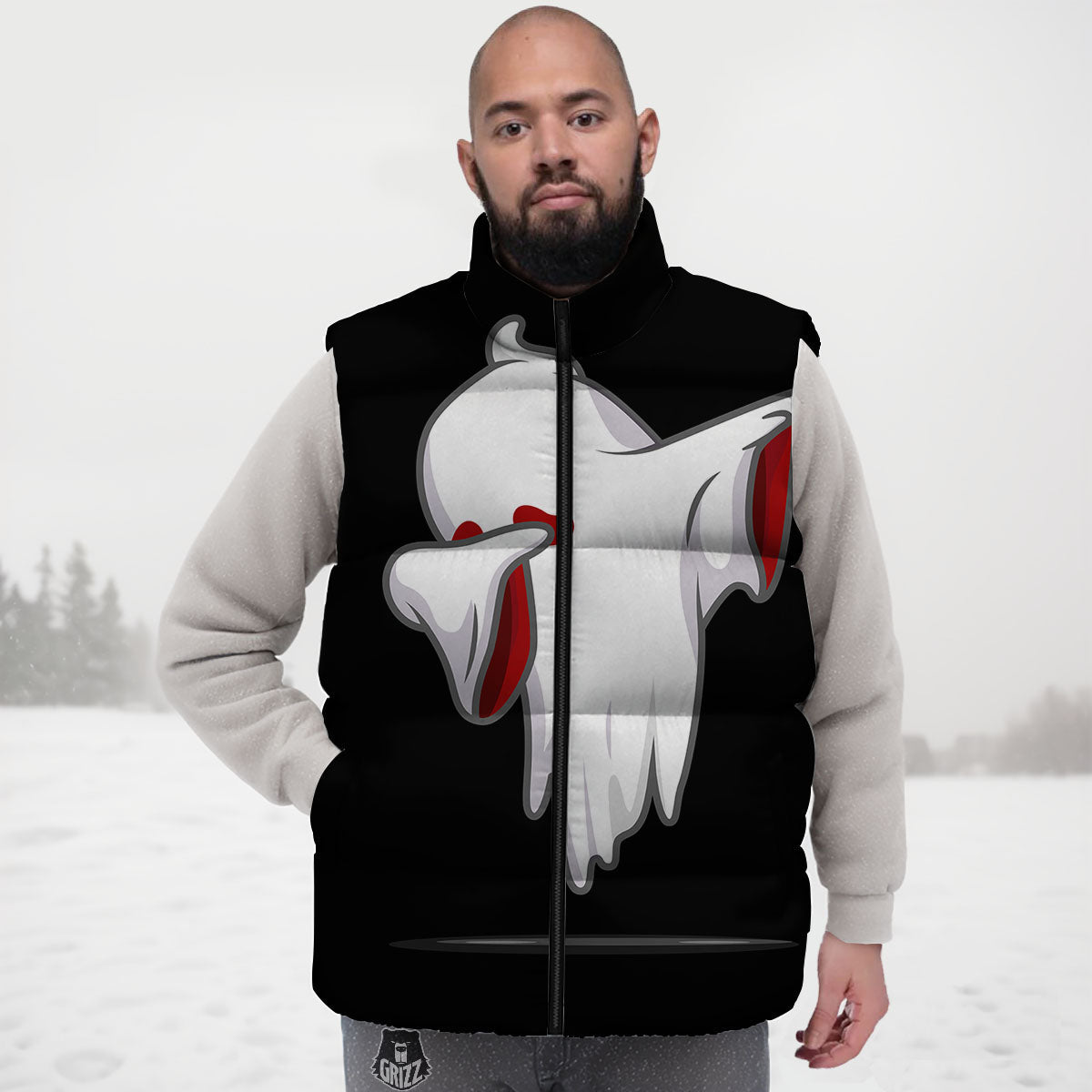Cute Ghost Dap Print Down Vest-grizzshop