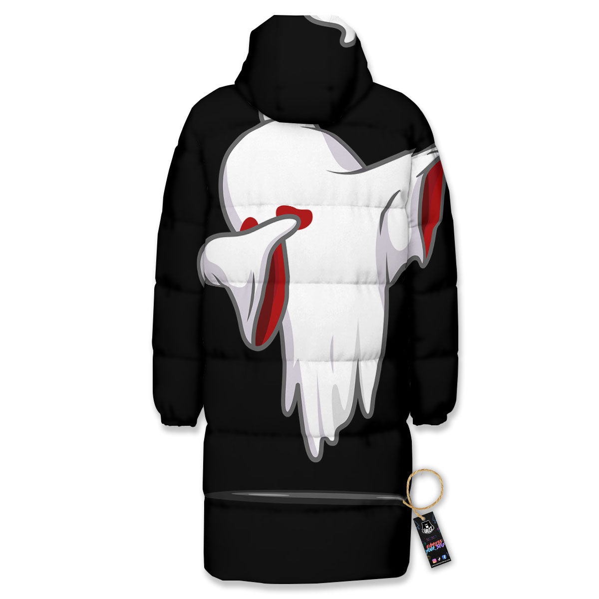 Cute Ghost Dap Print Long Down Jacket-grizzshop