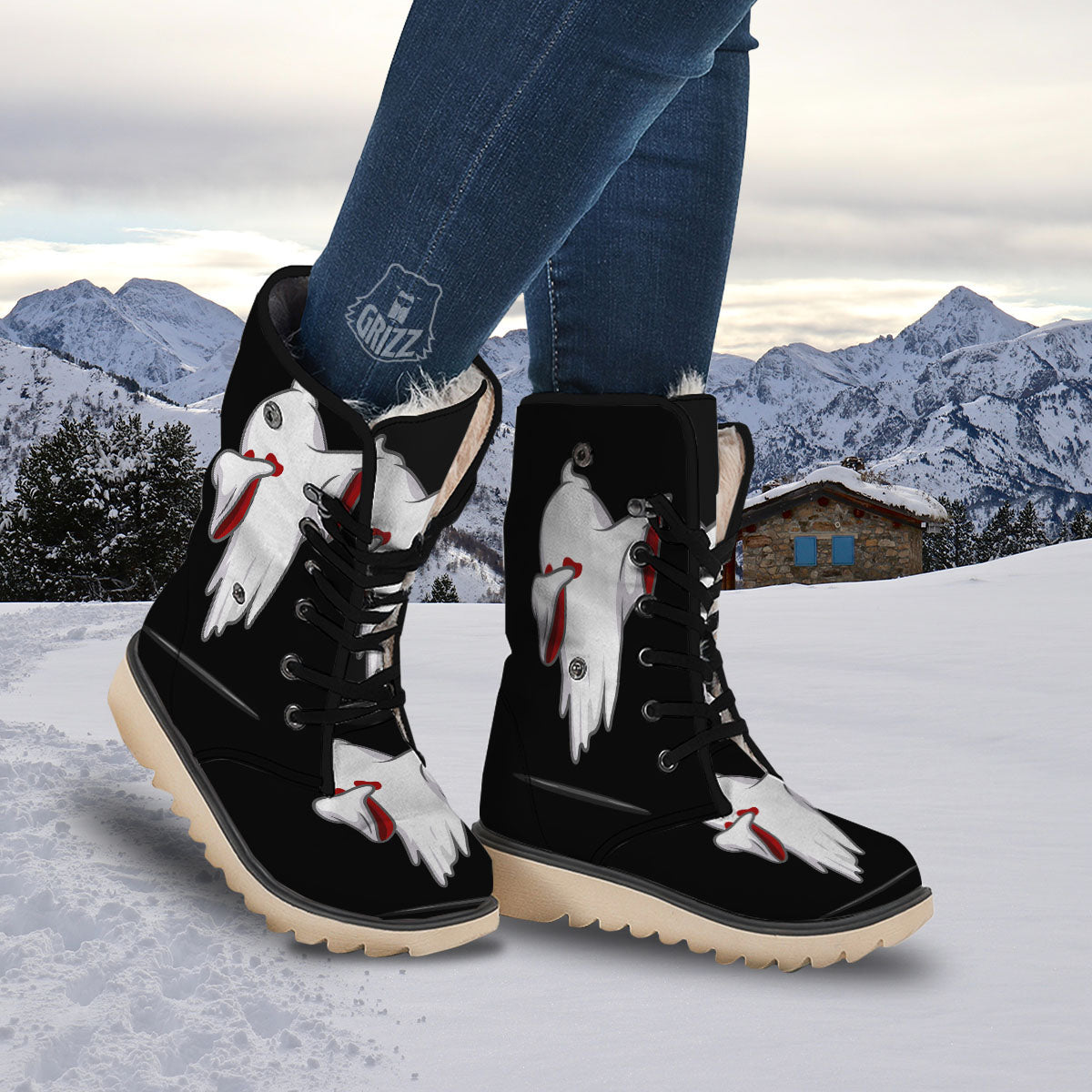 Cute Ghost Dap Print Snow Boots-grizzshop