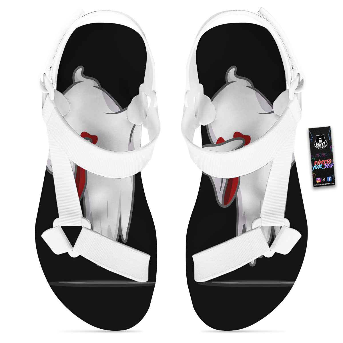 Cute Ghost Dap Print White Open Toe Sandals-grizzshop