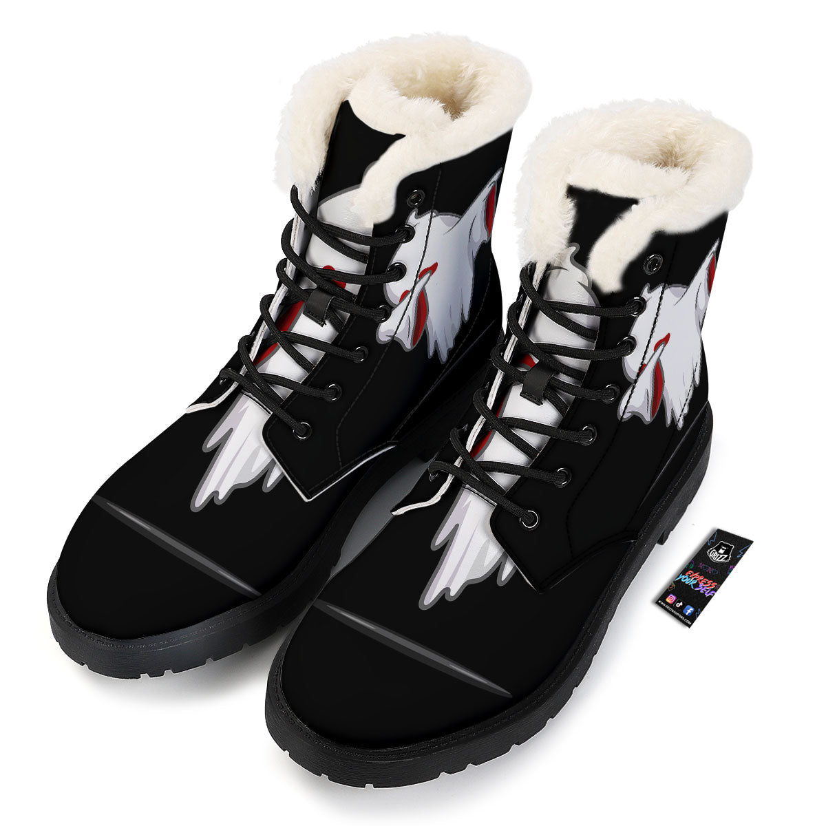 Cute Ghost Dap Print Winter Boots-grizzshop
