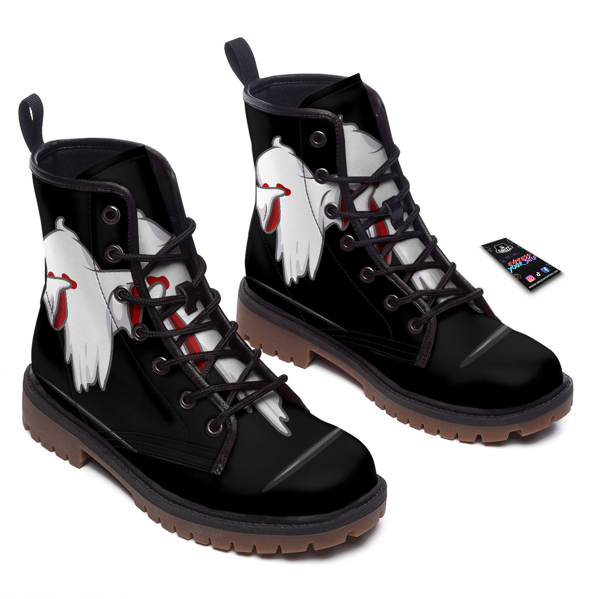 Cute Ghost Dap Print Work Boots-grizzshop