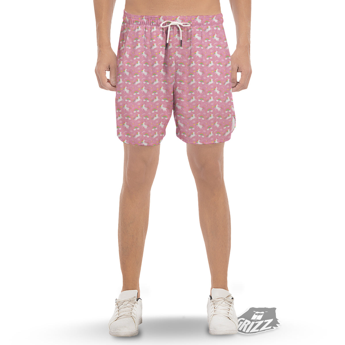 Cute Girly Unicorn Print Pattern Men's Gym Shorts-grizzshop