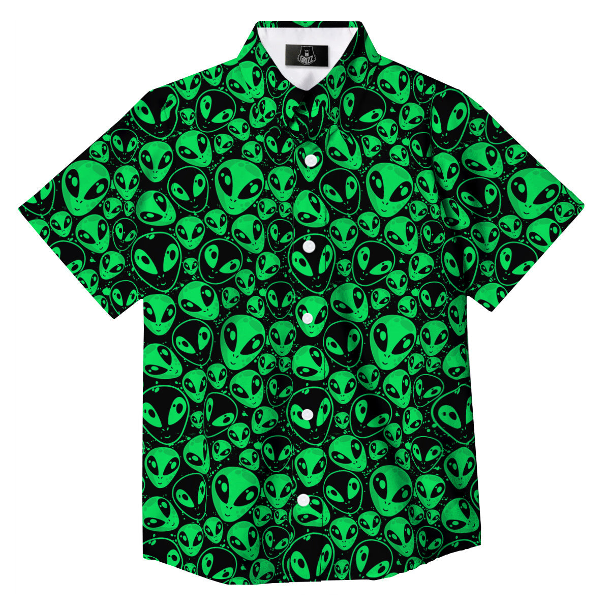 Cute Green Alien Print Pattern Button Up Shirt-grizzshop