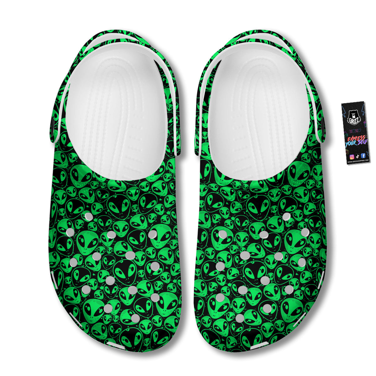 Cute Green Alien Print Pattern Clog-grizzshop